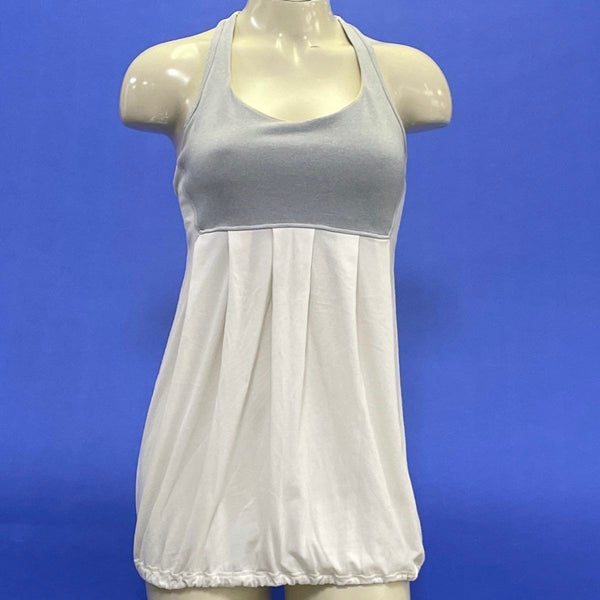 Wmns Lululemon Gray and White Racerback Tank Top With Built In Shelf Bra Sz 6