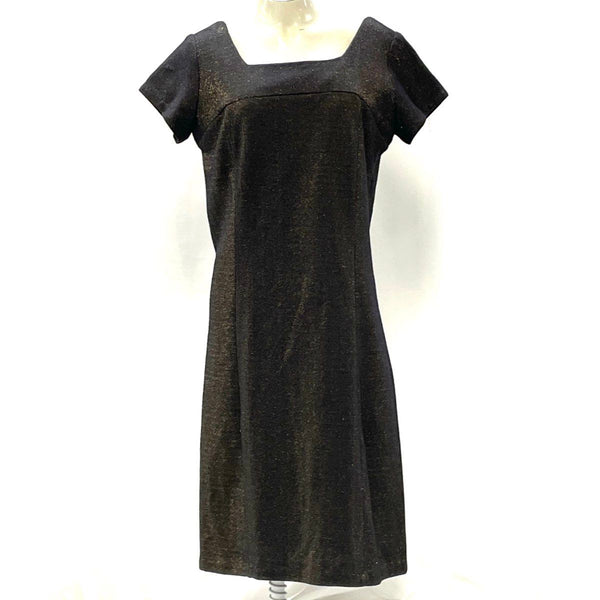 Wmns VTG 1960s Black and Gold Lurex Sheath Dress