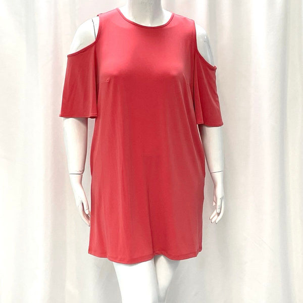 Wmns NWT New York & Co. Orange Cold Shoulder Soft Knit Dress Sz L