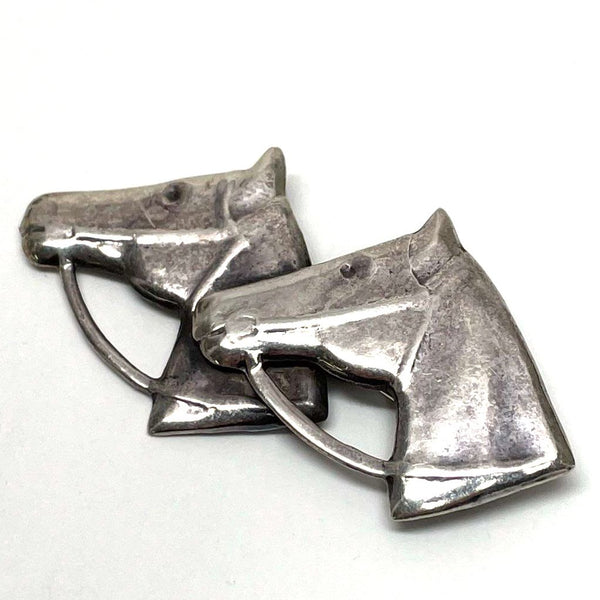 Vintage Sterling Silver Taxco (TM-01) Double Horse Head Pin, 10.88g