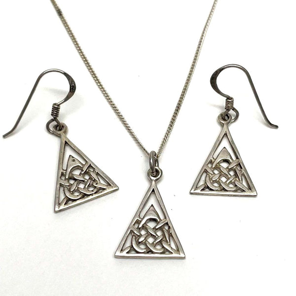 2pc Sterling Silver Celtic Knot/Viking Pendant Necklace & Earring Matching Set