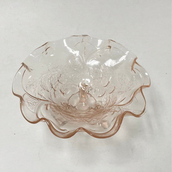 Pink Ruffled Depression Glass Footed Candy Bowl