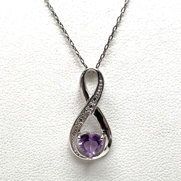 18" Sterling Silver Amethyst & Diamond Accent Infinity Pendant Necklace NWT