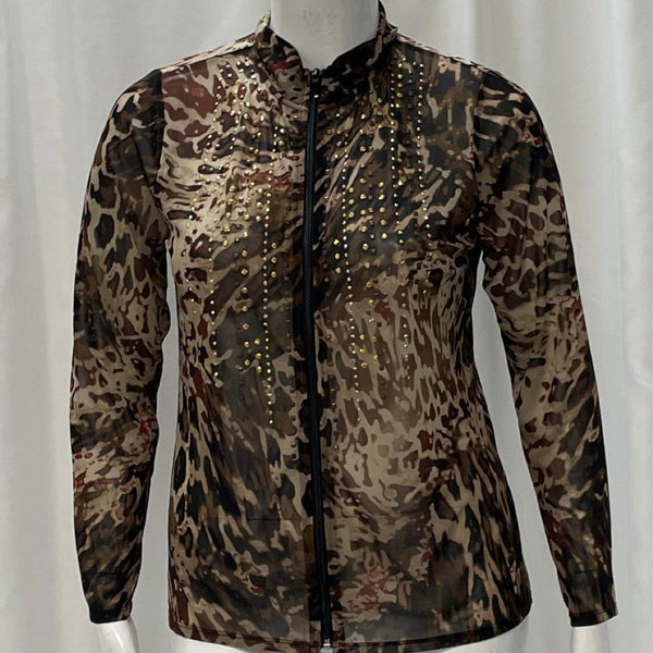 Wmns NWT Chico's Leopard Print Mesh Jacket Sz L