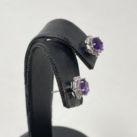 Sterling Silver Amethyst Stud Earrings w/ White Sapphire Jackets, 2.1g