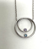 925 Sterling Silver Dainty Double Circle Pendant W/ Pink & Blue Glass Accents