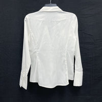NWT Wmns ANN TAYLOR 100% Cotton White Low Cut Long Sleeve Button Up Shirt Sz 4