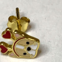 New Sterling Silver & 18K Gold Plate Enamel Terrier w/ Hearts Post Earrings .9g
