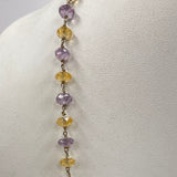 Sterling Silver Amethyst & Citrine Faceted Wire-Wrapped Bead Necklace, 39"