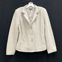 Wmns EILEEN FISHER Cream Beige Textured Button Up Lapel Blazer Jacket Sz S