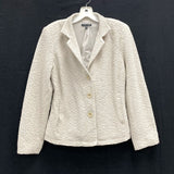 Wmns EILEEN FISHER Cream Beige Textured Button Up Lapel Blazer Jacket Sz S