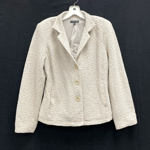 Wmns EILEEN FISHER Cream Beige Textured Button Up Lapel Blazer Jacket Sz S