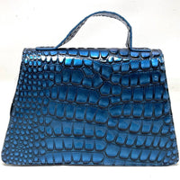 NWT Geir Ness Norway Metallic Blue Faux Leather Handbag w Chain Strap