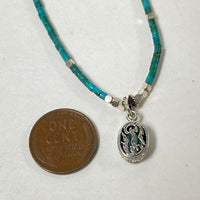 925 Sterling Silver Turquoise Strand Necklace W/ Bezel Set Turquoise Charm 6.7g