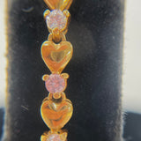 Gold Over 925 Sterling Silver Heart Bracelet With Pink & Clear CZ 9.0 Grams