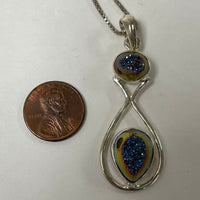 925 Sterling Silver Drusy Freeform Pendant With 23 1/2" Box Chain 12 Grams