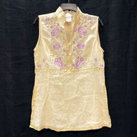 Wmns Y2k NARA CAMICIE 100% Linen Yellow Purple Floral Embroidered Tank Top Sz V