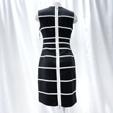 NWT Wmns CALVIN KLIEN Black & White Striped Sleeveless Knee Length Dress Sz 4