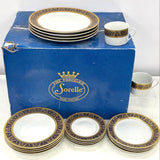 18pc Sorelle Fine Porcelain White Blue & Gold Patterned Dish Set