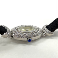 Diamonique Jeweled Mother of Pearl Dial & Genuine Leather Band Ladies Watch