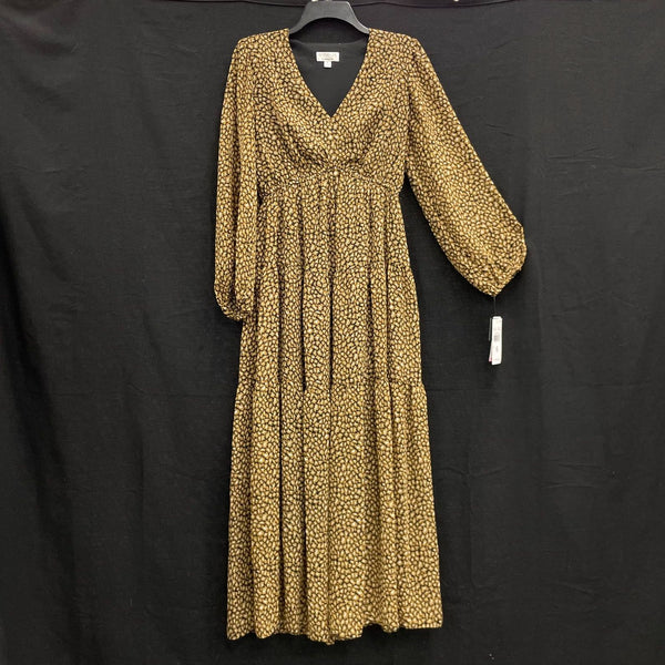 NWT Wmns ROBBIE BEE Leopard Print Puff Sleeve Chiffon Tiered Long Maxi Dress 6