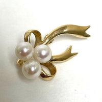 14K Yellow Gold Bow & Genuine Pearl Accent Pendant/Slider, 2.90g