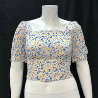 NWT Wmns Favorite Daughter ANTHROPOLOGIE Blue Floral Puff Sleeve Crop Top Sz M