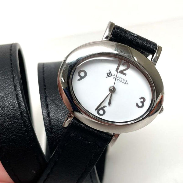 Silpada Women's Triple Wrap Black Leather Banded Oval Watch
