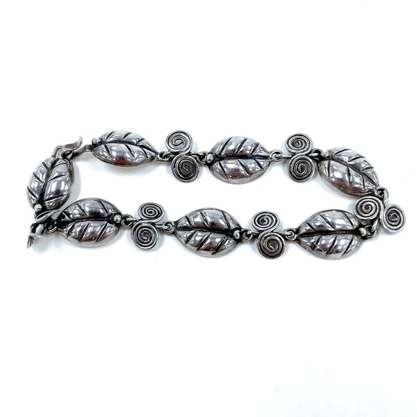 925 Sterling Silver Scrolling Leaves Link Bracelet 7 Inch