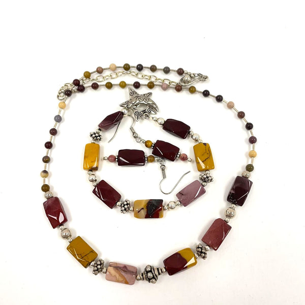 3pc Silver-Plate Mookaite Jasper Artistic Beaded Jewelry Set, 39.31g