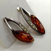 925 Sterling Silver Modern Free Form Design With Amber & CZ Accents 2.51 Grams