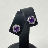 Sterling Silver Amethyst Stud Earrings w/ White Sapphire Jackets, 2.1g