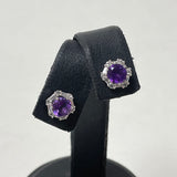 Sterling Silver Amethyst Stud Earrings w/ White Sapphire Jackets, 2.1g