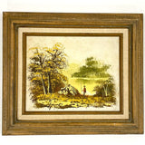 VNTG Signed Randy Landscape Painting Person Walking Through Trees Clearing Lake
