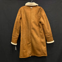 NWT Wmns GUESS Brown Faux Suede Sherpa Double Breasted Coat Jacket Sz M MSRP$350