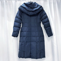 Wmns COLE HAAN Down Filled Navy Blue Long Hooded Quilted Long Puffer Coat Sz XS