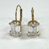 14K Yellow Gold Emerald Cut Cubic Zirconia Lever Back Earrings 5/8" 1.94g