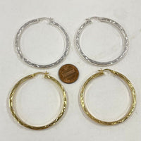 Sterling Silver & Vermeil 2-Pair Set 2" Diameter Patterned Hoop Earrings, 11.86g