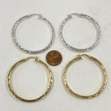 Sterling Silver & Vermeil 2-Pair Set 2" Diameter Patterned Hoop Earrings, 11.86g