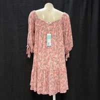 NWT Wmns SHORE Pink Paisley Puff Sleeve Tiered Short Mini Dress Sz S MSRP$168