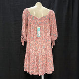 NWT Wmns SHORE Pink Paisley Puff Sleeve Tiered Short Mini Dress Sz S MSRP$168