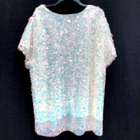 NWT Women's TORRID Funky White Holographic Sequin Short Sleeve Party Shirt Sz 3X