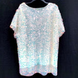 NWT Women's TORRID Funky White Holographic Sequin Short Sleeve Party Shirt Sz 3X