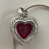 18" Sterling Silver Heart Shaped Ruby Pendant Necklace w/ CZ Accents, 6.22g