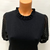 NWT Adrianna Papell Women's Sz S Black Clip Dot Puff Sleeve Twofer Top