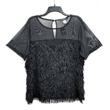 NWT Wmns ASHLEY STEWART Black Faux Feather & Mesh Sweetheart Top Sz 18/20