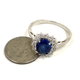 Sterling Silver Blue Sapphire Ring w/ CZ Halo Size 9.25, 3.00g