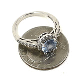 Sterling Silver Sz. 10 Cathedral-Style Blue Topaz CZ Halo Ring, 3.30g