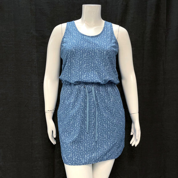 Wmns PATAGONIA Blue Pattern Active Casual Sleeveless Drawstring Short Dress Sz L