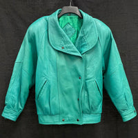 Wmns 90s Vintage JACQUELINE FERRAR Green Genuine Leather Moto Jacket Sz M